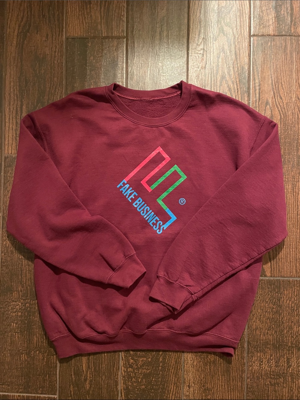 Men's Maroon 'Fake Business' Logo Crewneck Sweatshirt